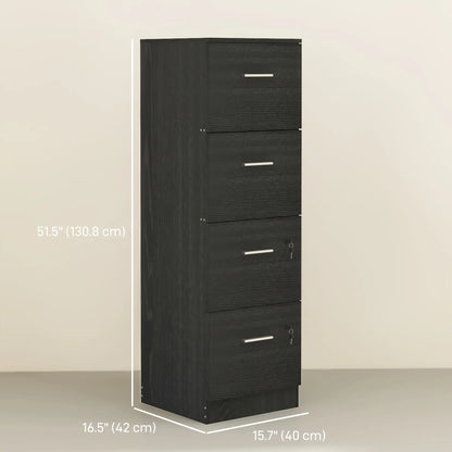 4 Drawer Vertical Filing Cabinet with Lock, Adjustable Hanging Bar, Black Office Cabinets & Cupboards at Gallery Canada