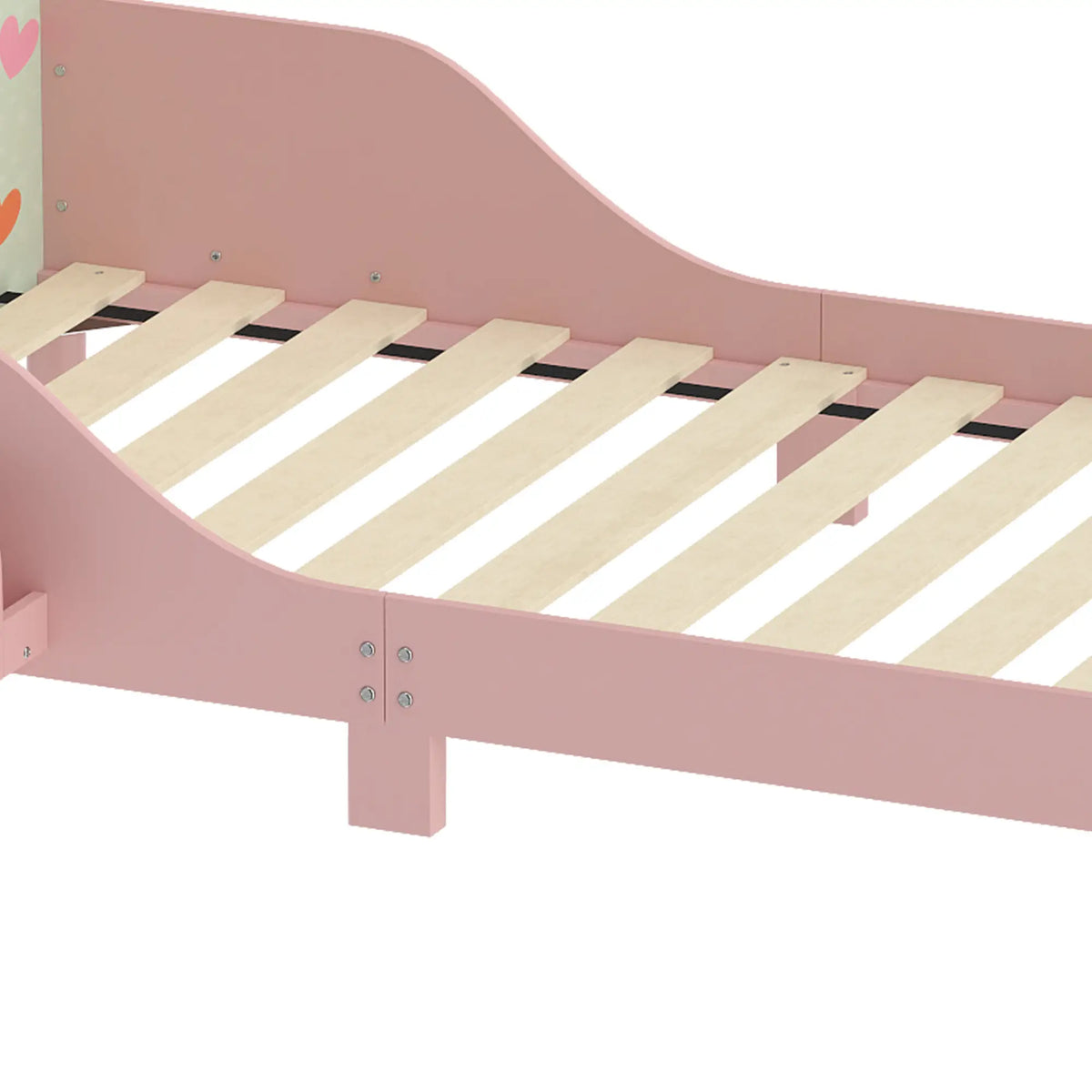 Toddler Bed, Bedside Storage, Guard Rails, 132x70x10cm, Pink Fox Print