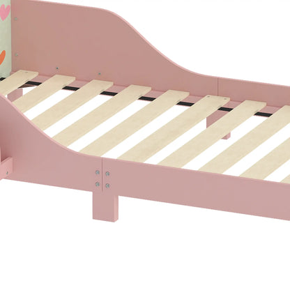 Toddler Bed, Bedside Storage, Guard Rails, 132x70x10cm, Pink Fox Print