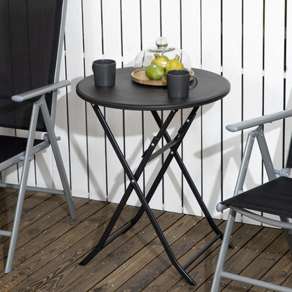 Folding Outdoor Coffee Table, 23.6" Round, Wood-Effect HDPE Top, Dark Grey Patio Side Tables at Gallery Canada
