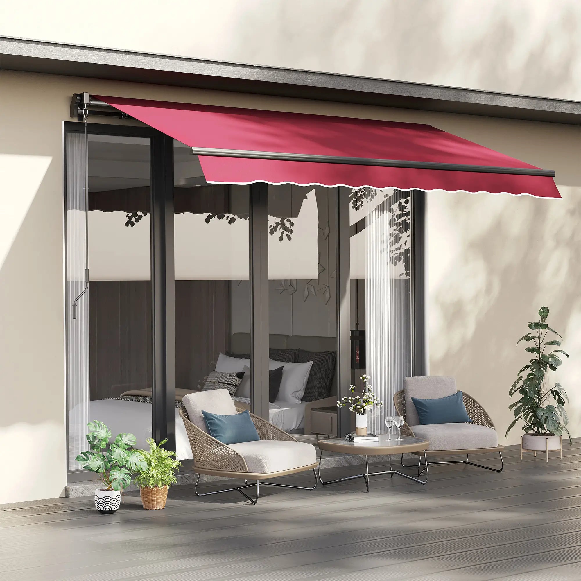 10' x 8' Retractable Awning, Sun Shade Canopy, Aluminum Frame, UV Protection, Red Deck Awnings at Gallery Canada