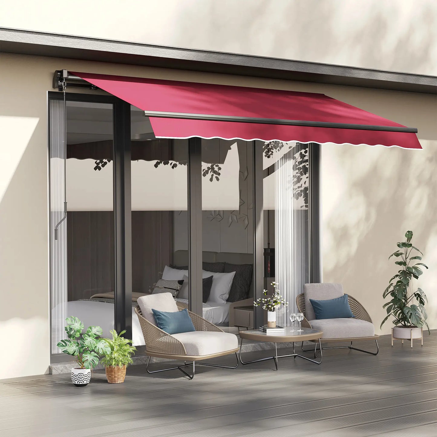 10' x 8' Retractable Awning, Sun Shade Canopy, Aluminum Frame, UV Protection, Red Deck Awnings at Gallery Canada