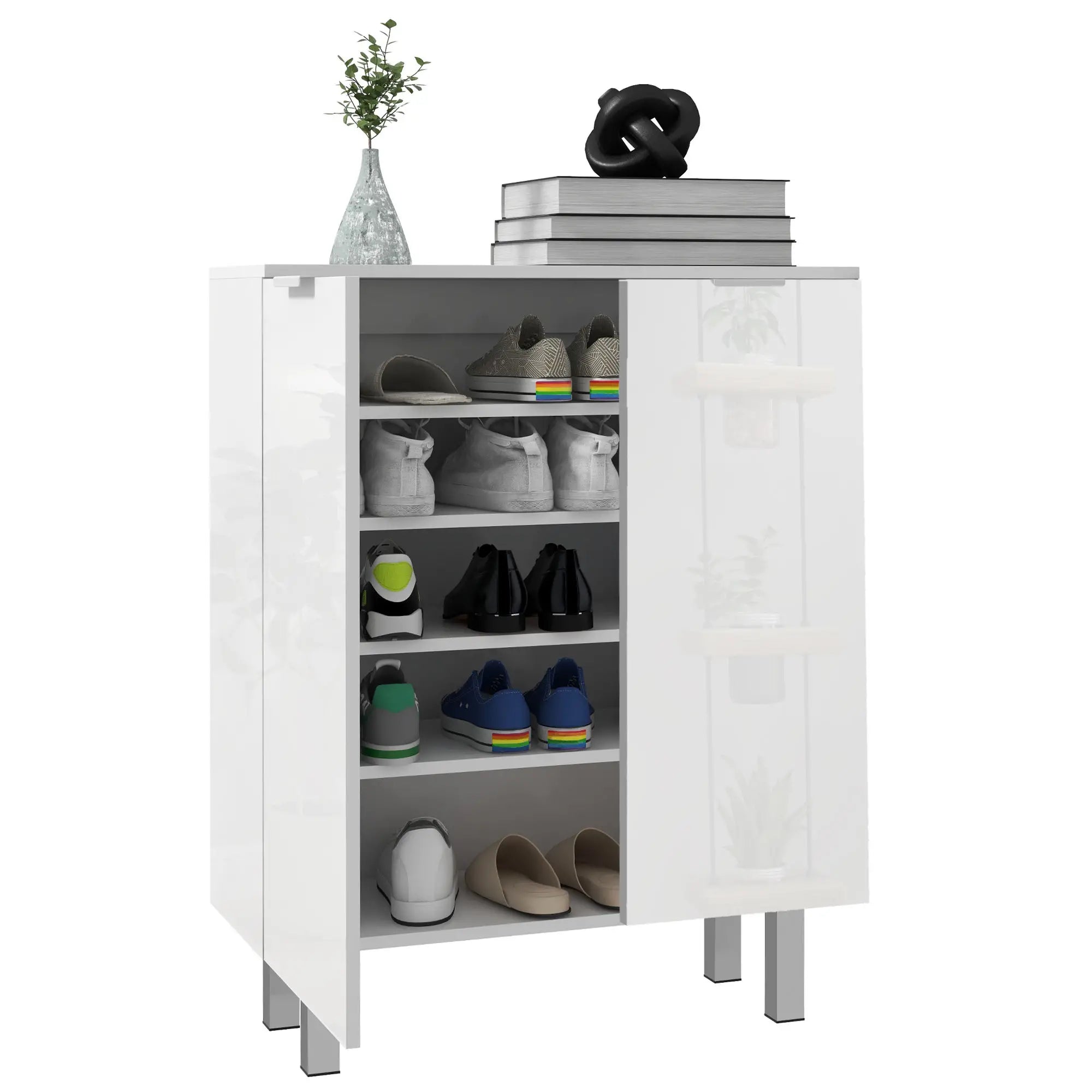 Shoe Storage Cabinet, Soft-Close Hinges, Adjustable Shelves, Holds 15-20 Pairs, High Gloss, White Shoe Storage Cabinets & Racks at Gallery Canada