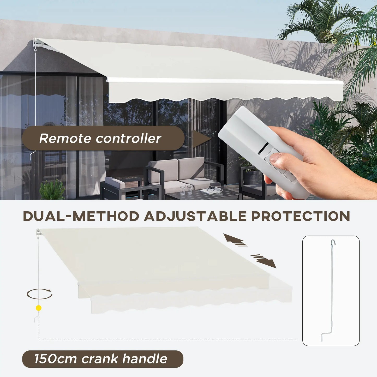 12'x10' Electric Retractable Awning, UV Protection, Cream Deck Awnings at Gallery Canada