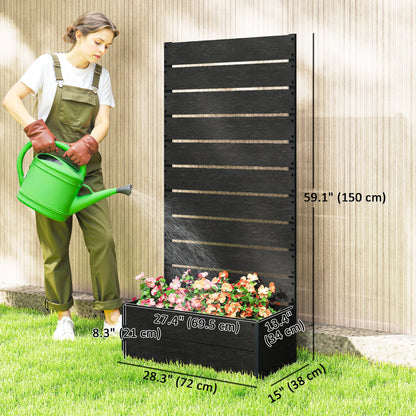 Raised Garden Bed With Trellis, Elevated Planter Box, 28" x 15" x 59", Black Wooden Planter Boxes at Gallery Canada