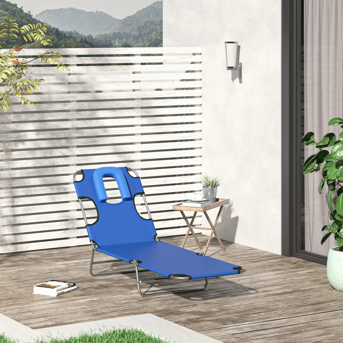 Outdoor Lounge Chair, Adjustable Folding Chaise, Tanning Chair, Blue Lounger Chairs at Gallery Canada