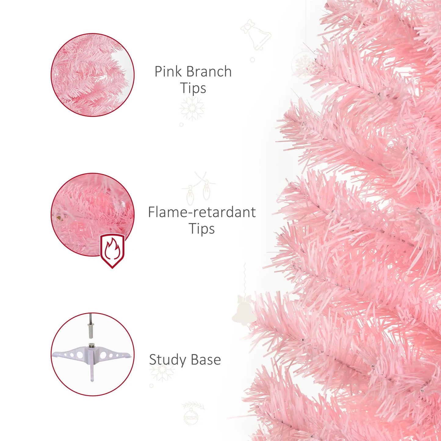 4FT Artificial Christmas Tree Holiday Xmas Holiday Pencil Tree Decoration with Automatic Open for Home Party, Pink Artificial Christmas Trees at Gallery Canada