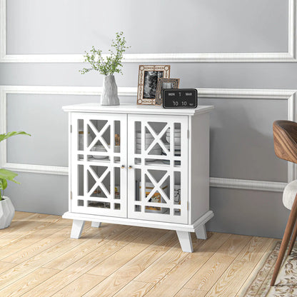 Modern Storage Cabinet with Fretwork Doors, Shelf, White Storage Cabinets at Gallery Canada