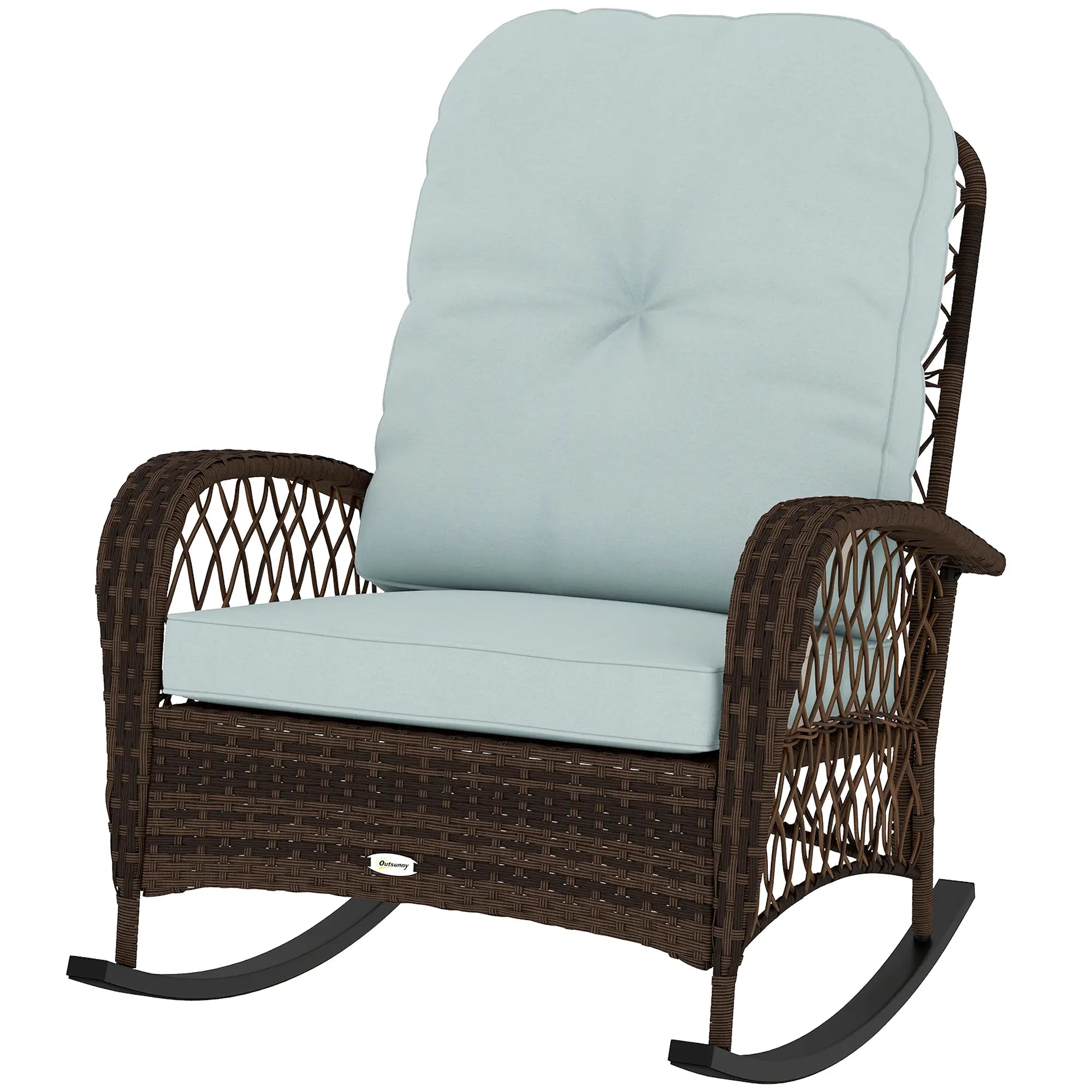 Wicker Rattan Rocking Chair, With Thick Cushions, Light Green Outdoor Rocking Chairs Mixed Brown Rattan, Light Green Cushion at Gallery Canada