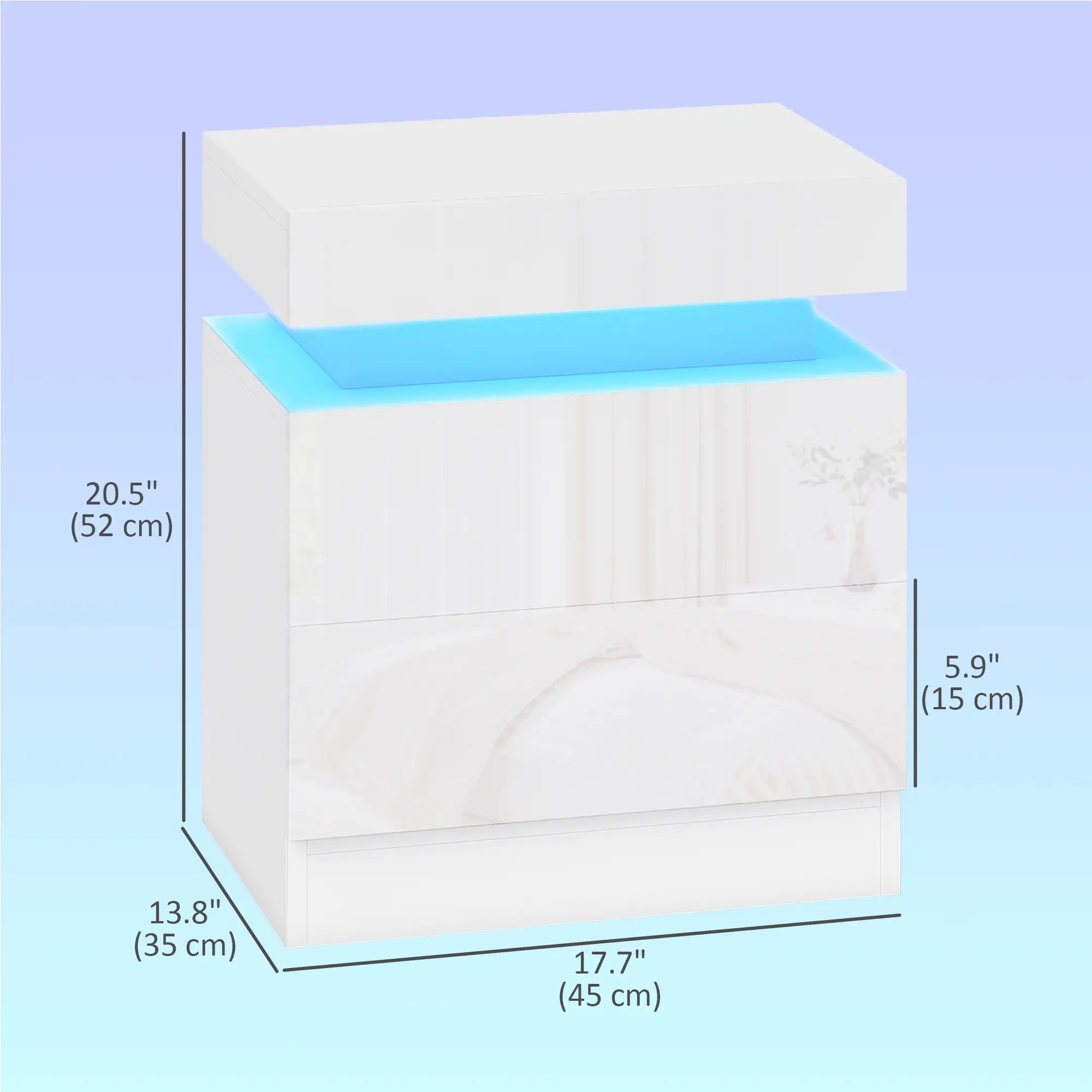 Nightstand Set of 2, LED Lights, 2 Drawers, White Bedside Tables at Gallery Canada