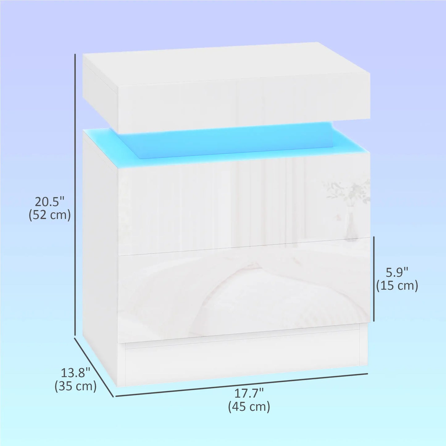 Nightstand Set of 2, LED Lights, 2 Drawers, White Bedside Tables at Gallery Canada