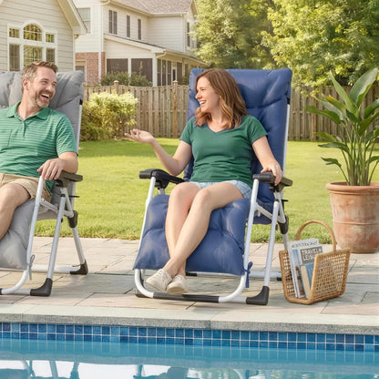 Reclining Zero Gravity Chair, Adjustable Backrest, Folding Garden Lounger, Dark Blue