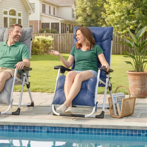 Reclining Zero Gravity Chair, Adjustable Backrest, Folding Garden Lounger, Dark Blue