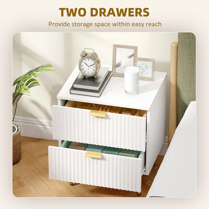 Modern Nightstand With 2 Drawers, Metal Legs For Bedroom, White Bedside Tables at Gallery Canada