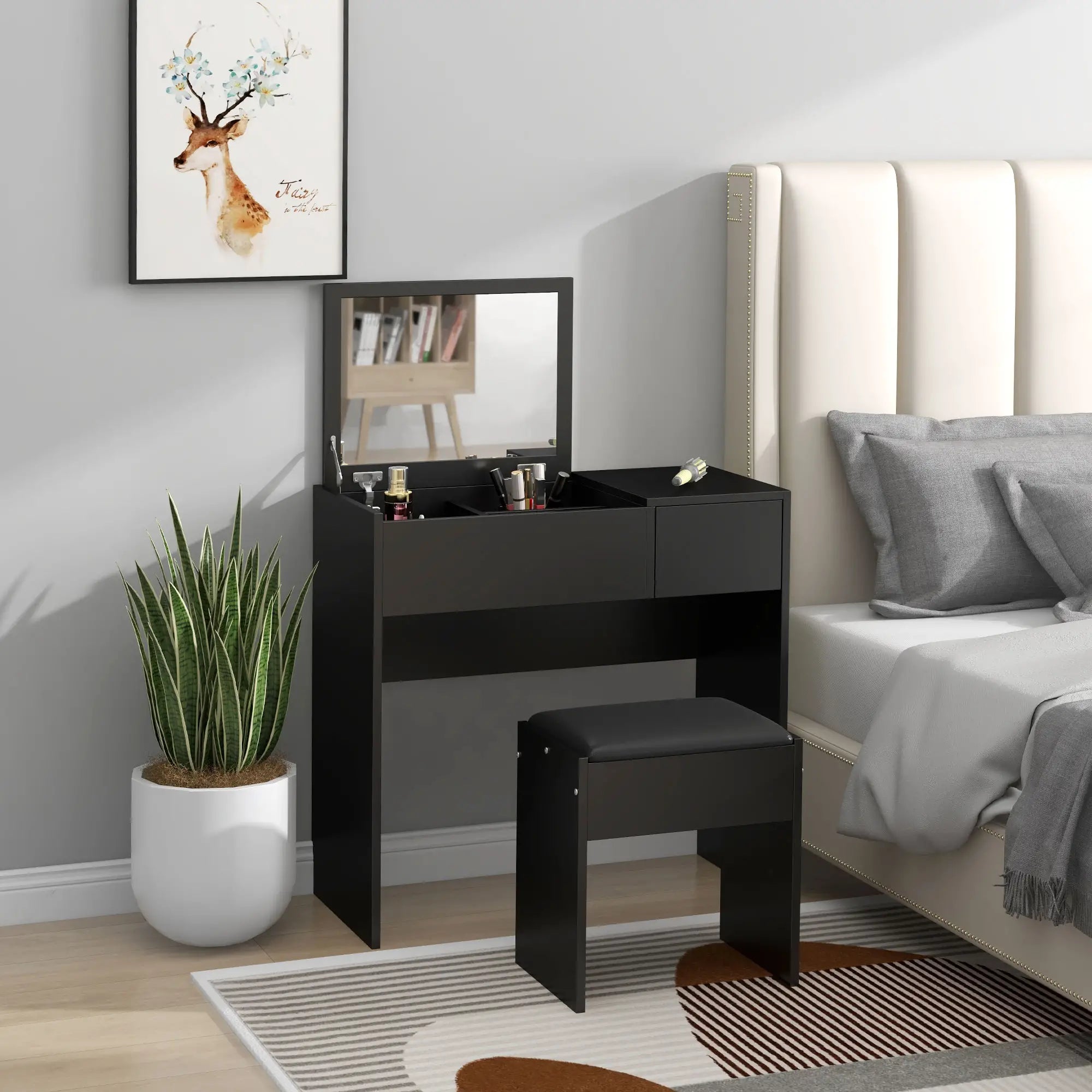 Modern Vanity Set with Flip Top Mirror, Cushioned Stool, Black Dressing & Vanity Tables at Gallery Canada