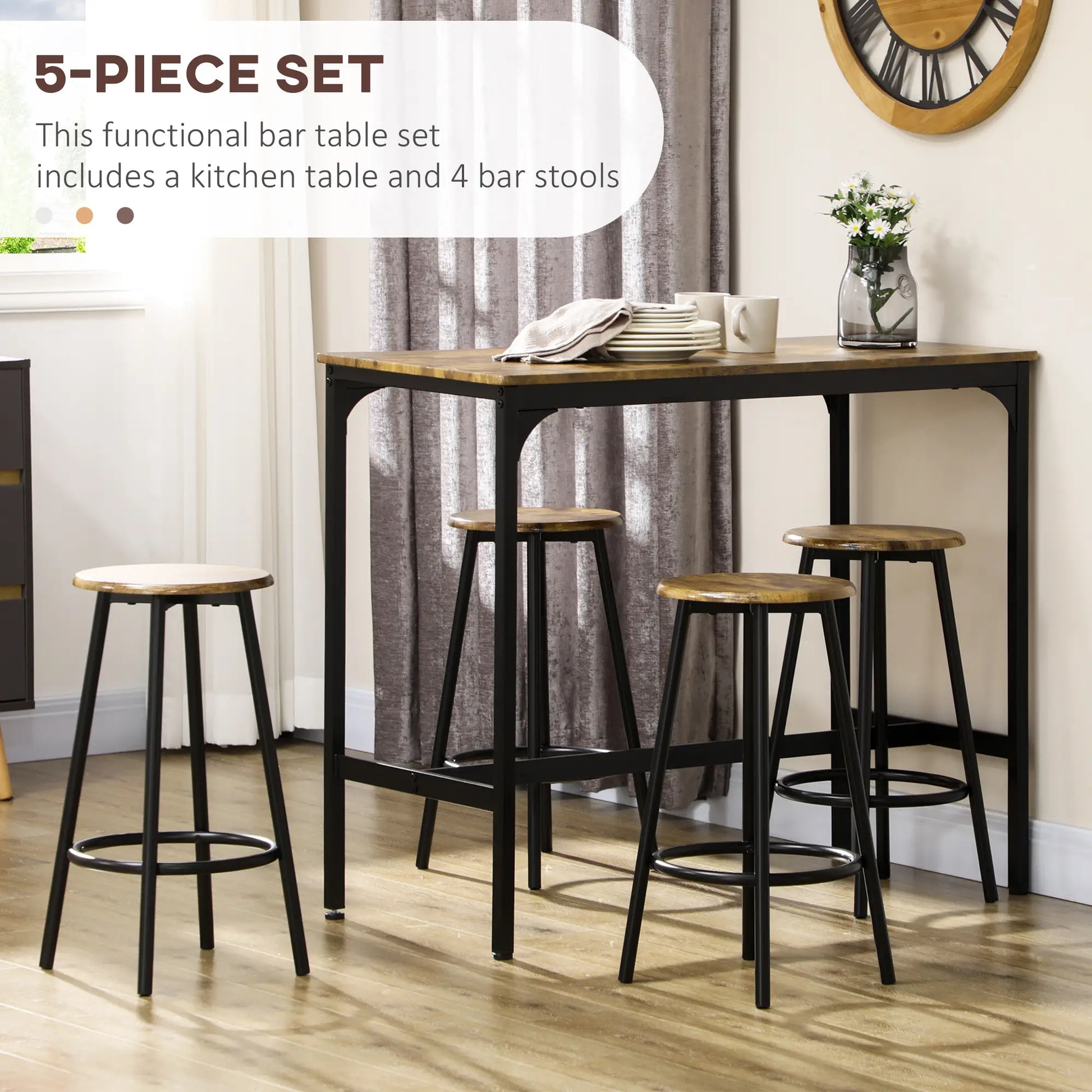 5-Piece Bar Table Set, Industrial Counter Height, Rustic Brown, Brown Bar Sets at Gallery Canada