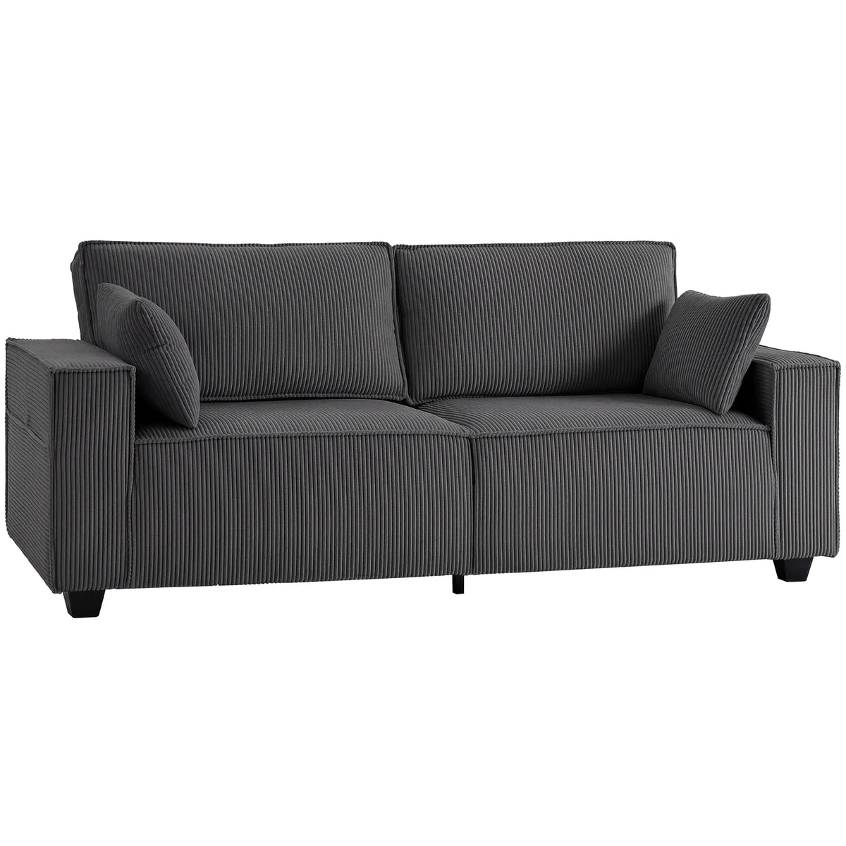 86" 3 Seater Sofa, Modern Corduroy Couch, Dark Grey 3-Seater Sofas Dark Grey at Gallery Canada