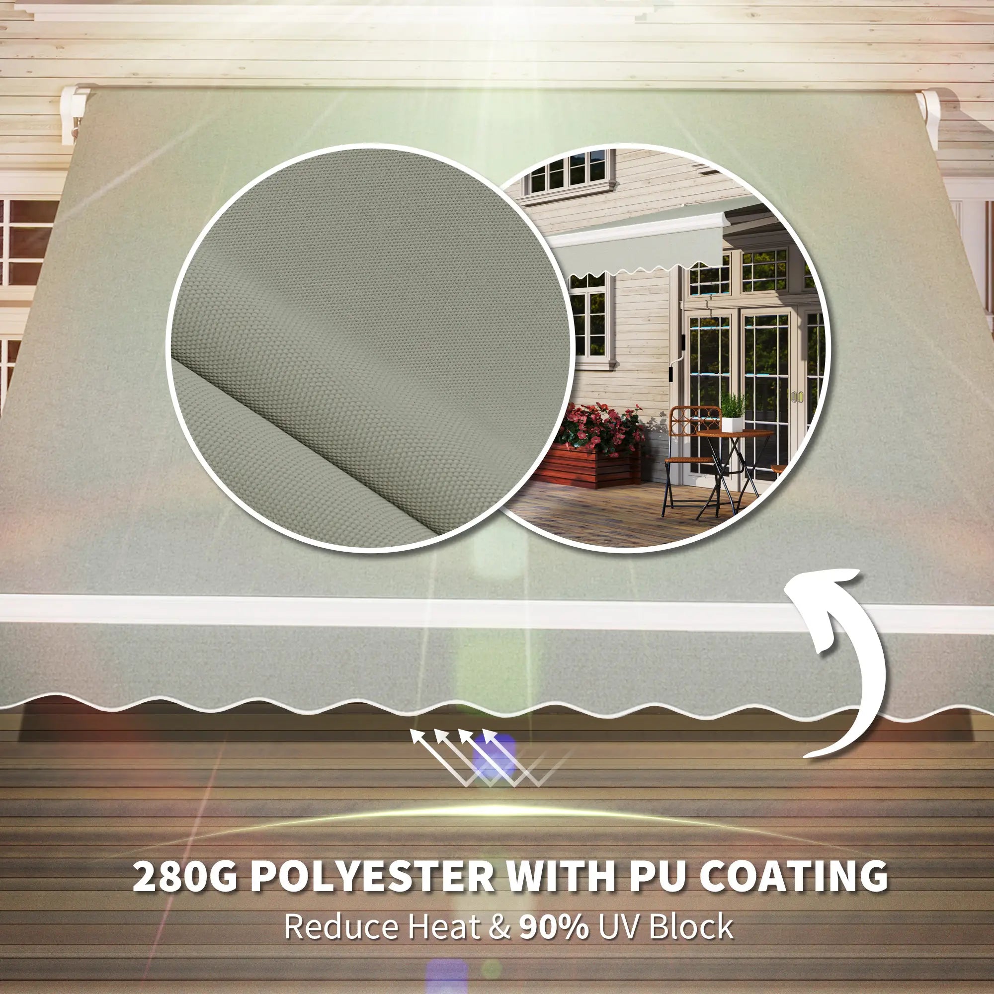 8'x7' Patio Awning, Manual Retractable Sun Shade, Light Grey Patio Awnings at Gallery Canada