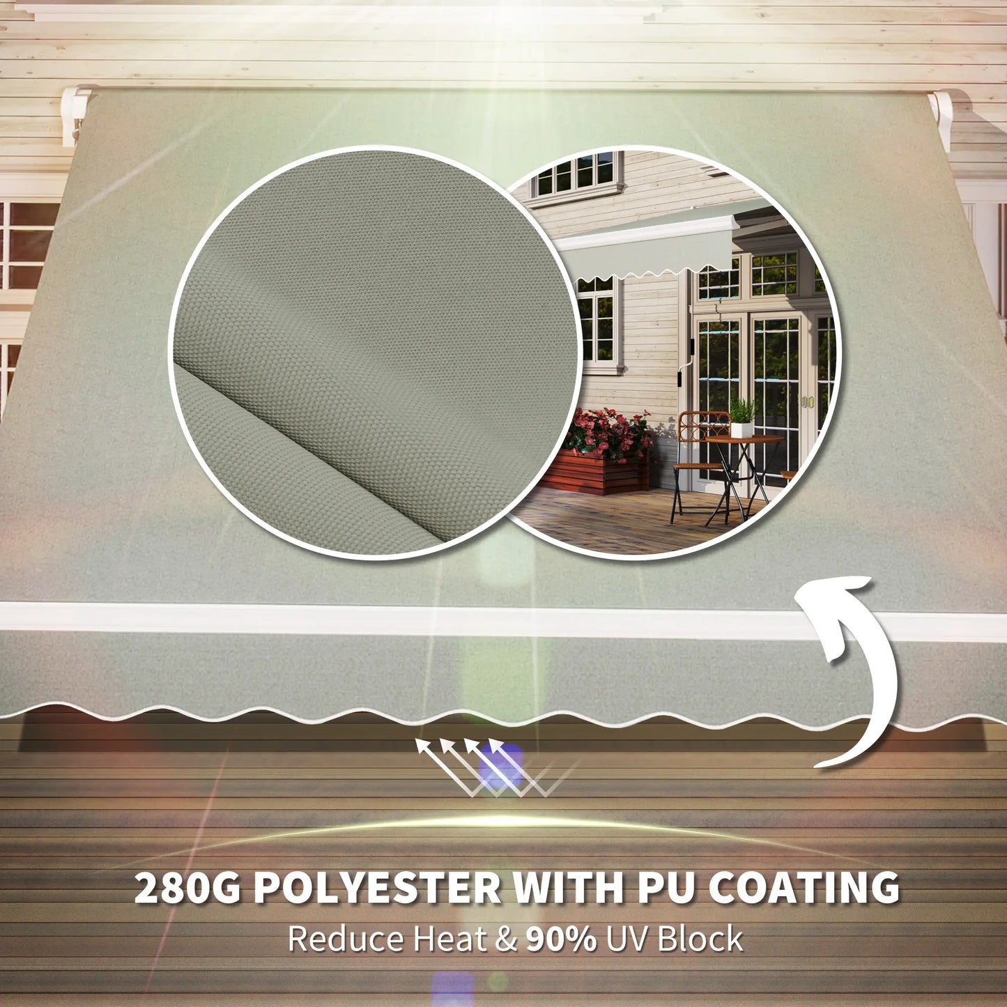 8'x7' Patio Awning, Manual Retractable Sun Shade, Light Grey Patio Awnings at Gallery Canada