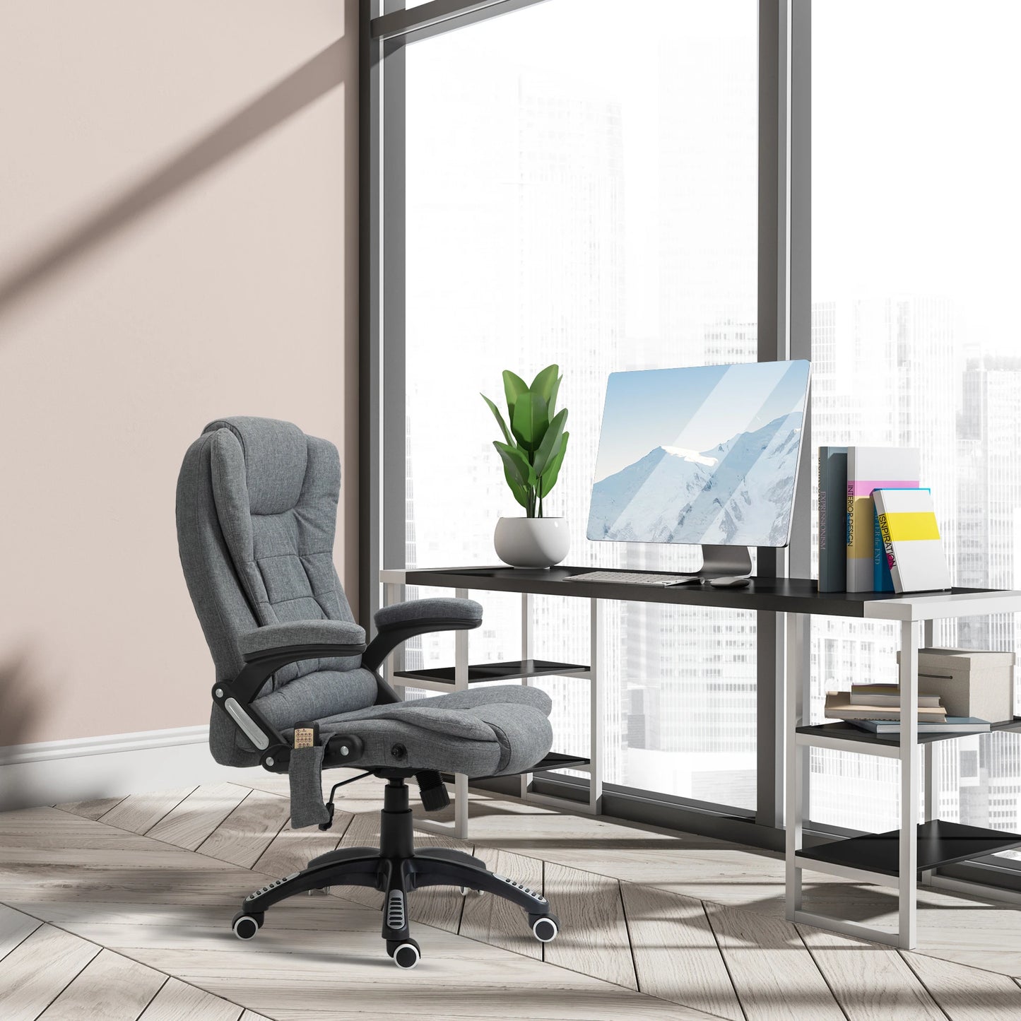 6 Point Vibrating Massage Chair, High Back Executive, Reclining, Swivel Wheels, Grey Massage Chairs at Gallery Canada