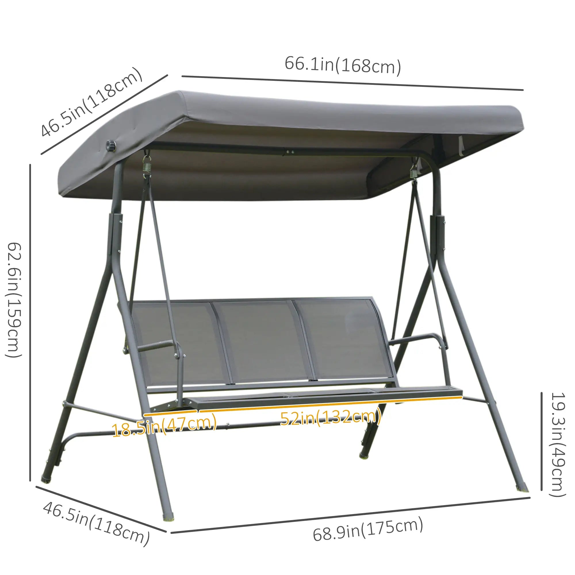 3-Seater Swing Chair, A-Frame Garden Hammock, Adjustable Canopy, Grey Patio Swings with Stand at Gallery Canada