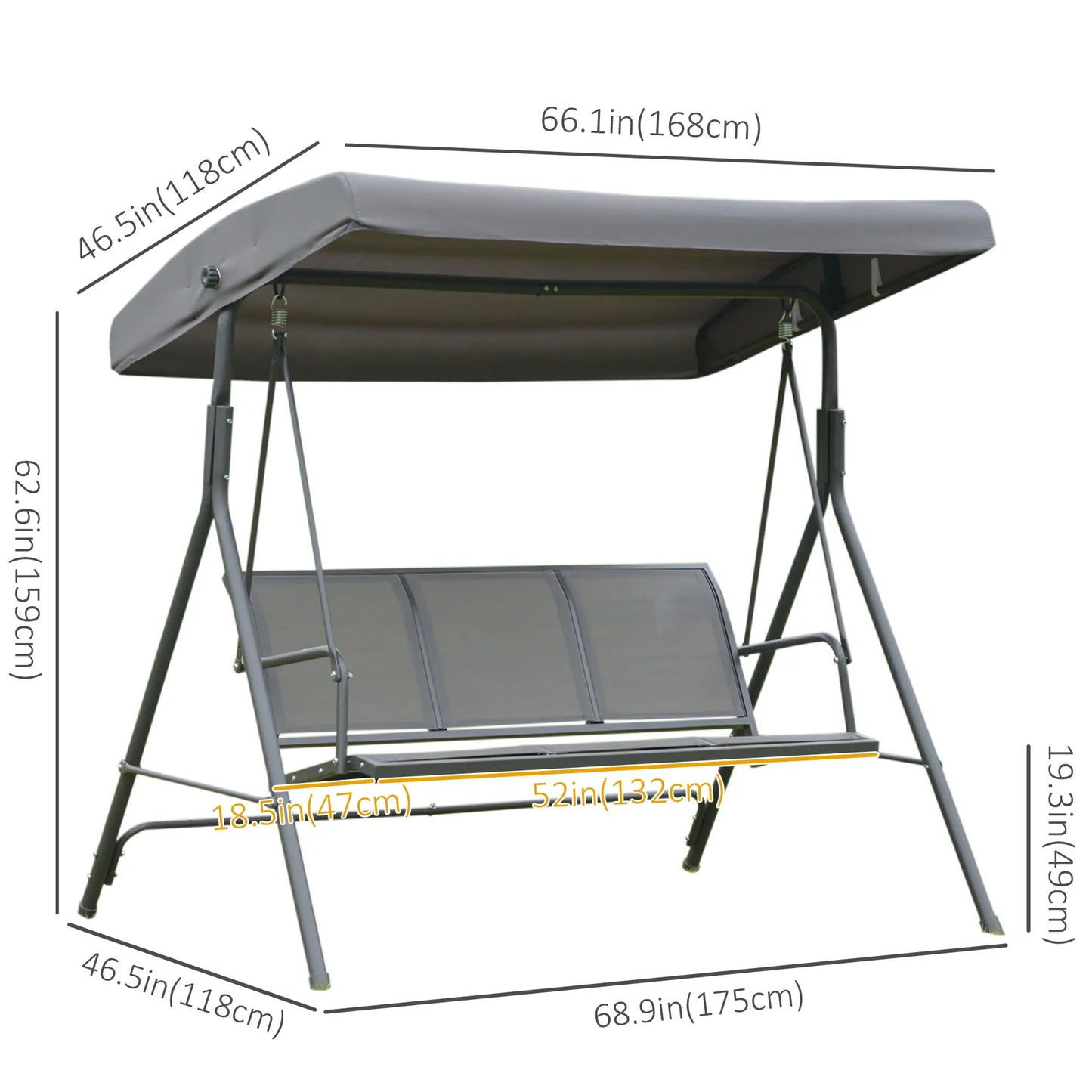 3-Seater Swing Chair, A-Frame Garden Hammock, Adjustable Canopy, Grey Patio Swings with Stand at Gallery Canada