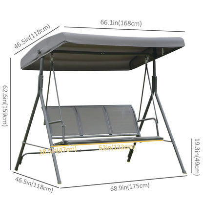 3-Seater Swing Chair, A-Frame Garden Hammock, Adjustable Canopy, Grey Patio Swings with Stand at Gallery Canada