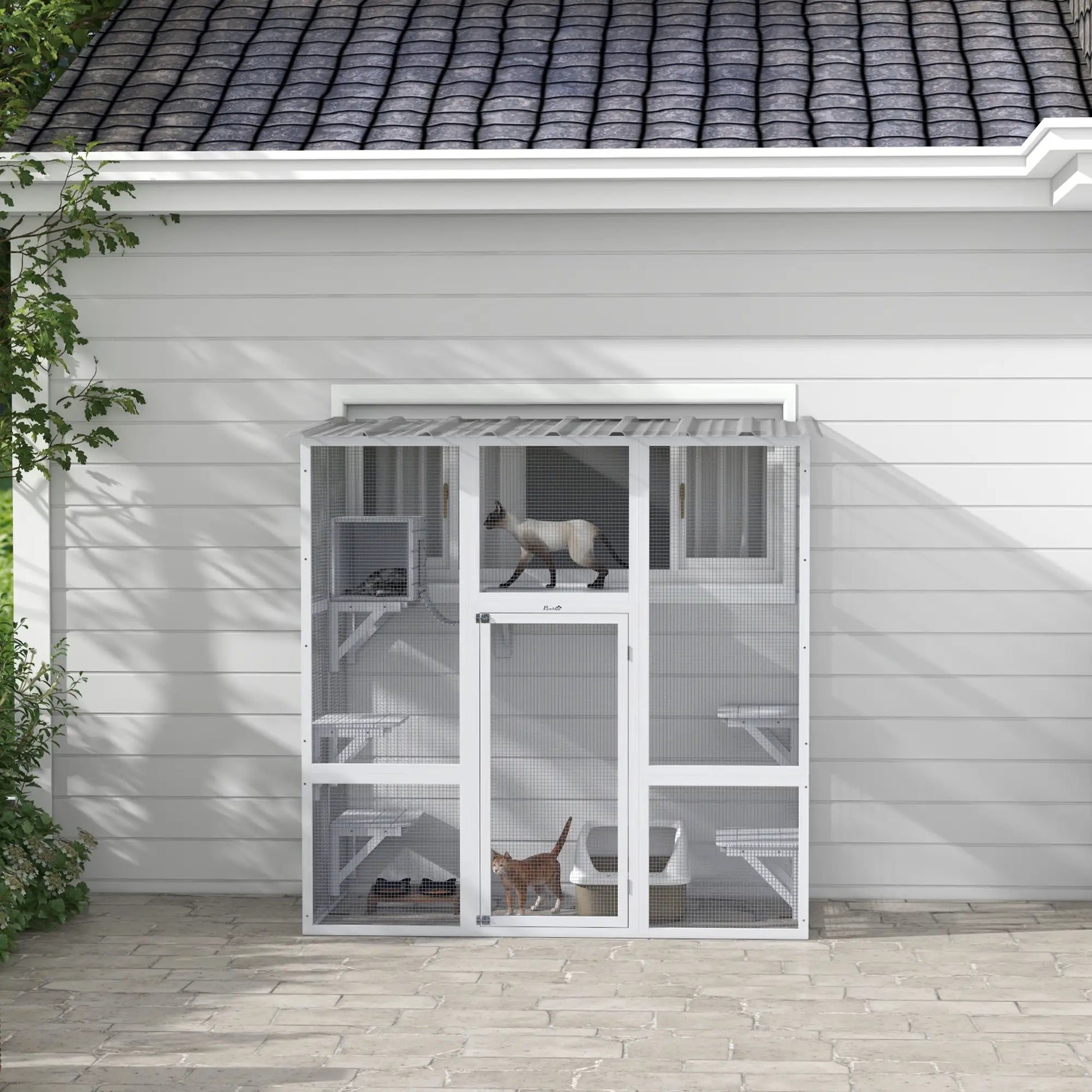 Outdoor Cat Enclosure, Window Box, Weatherproof Roof, Bridge, Resting Box, Platforms, for 2 Kittens, White Outdoor Cat Enclosures at Gallery Canada