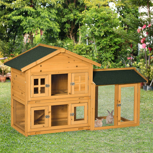 59" Wooden Rabbit Hutch 2 Tier Bunny House Pet Playpen Enclosure for Indoor Outdoor with Slide-out Tray, Ramp, for Rabbits and Small Animals, Orange - Gallery Canada
