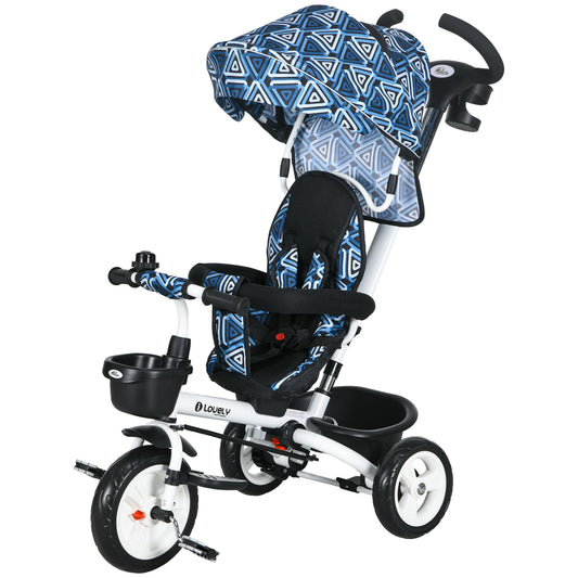 6 in 1 Toddler Tricycle with Parent Push Handle, Canopy, Storage Baskets, Cupholder, Light Blue