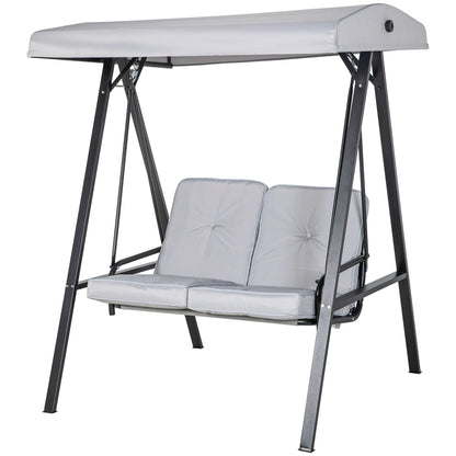2-Seater Outdoor Porch Swing, Adjustable Canopy, Grey Patio Swings with Stand Grey at Gallery Canada
