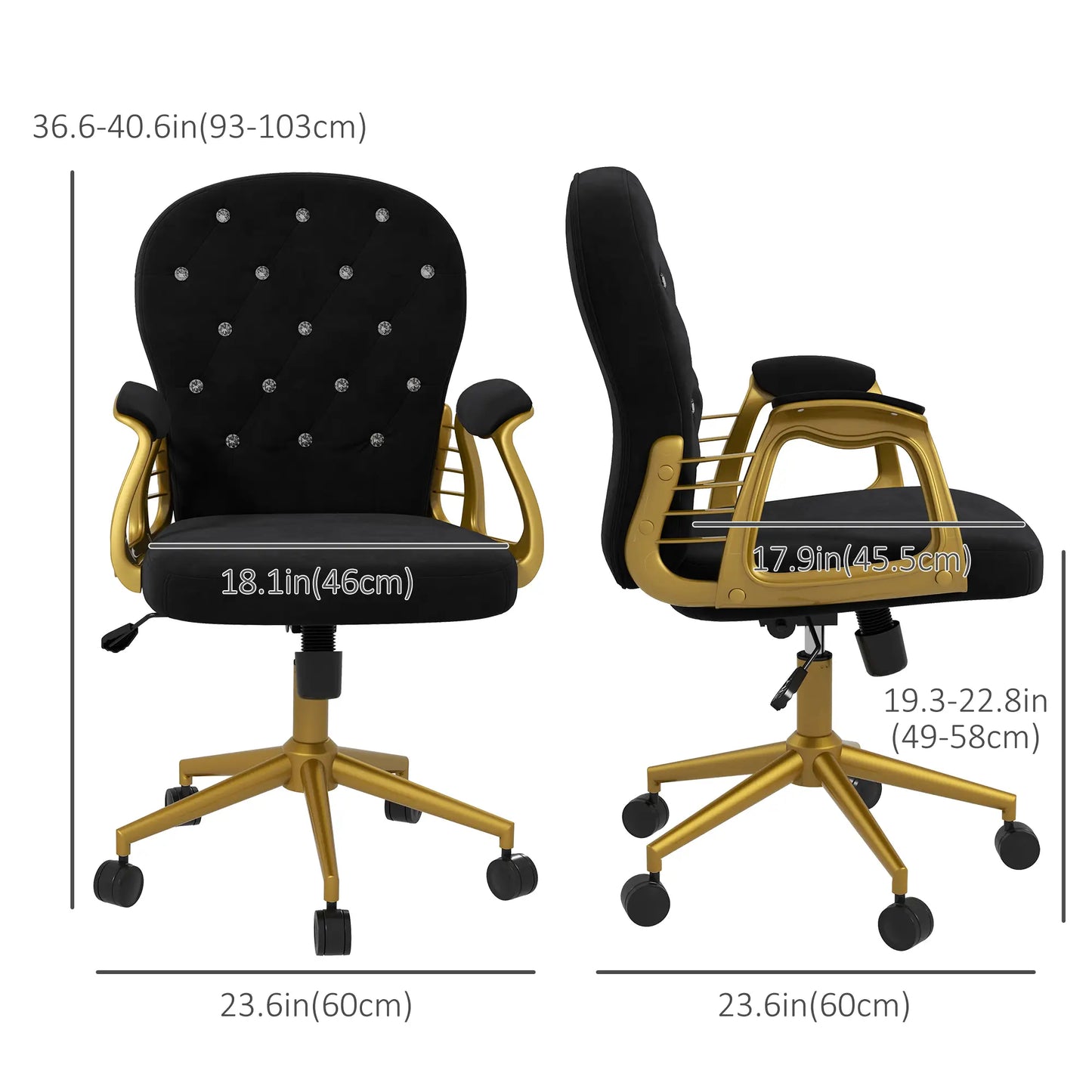 Velvet Office Desk Chair, Button Tufted, Swivel Wheels, Adjustable Height, Black Task Chairs at Gallery Canada