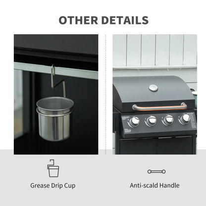 4+1 Burner LP Gas Grill Outdoor BBQ Trolley, Black Propane Gas Grills at Gallery Canada