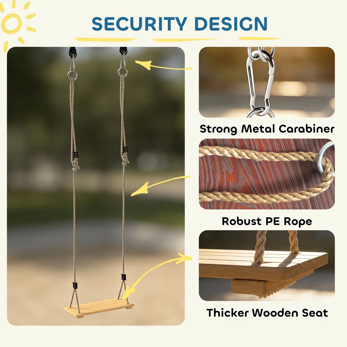 Wooden Swing Seat, Adjustable Rope, Outdoor Playground Playset Gym Sets & Swings at Gallery Canada