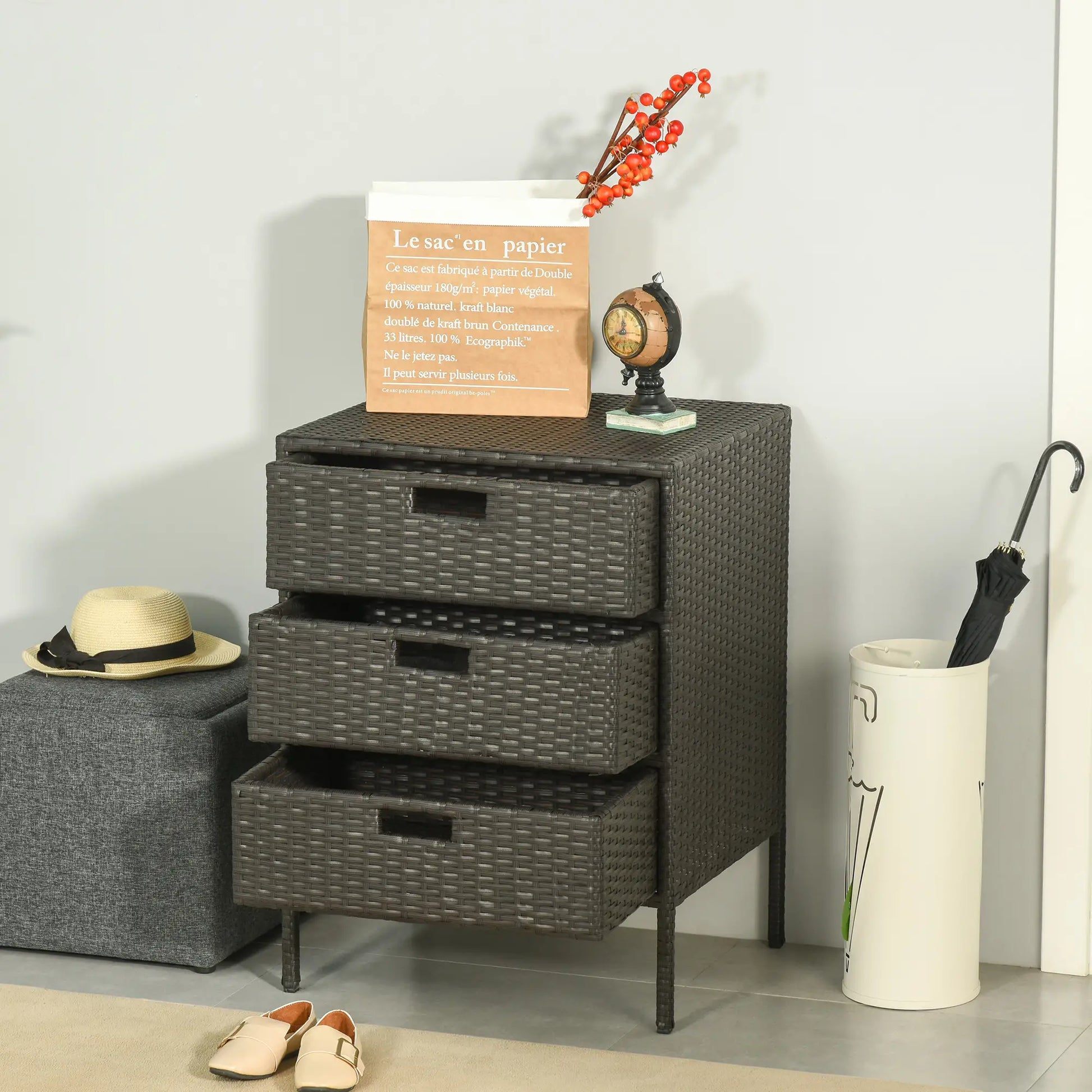 32" Rattan Patio Organizer, 3 Drawers, Outdoor Garden Storage Patio Storage Boxes at Gallery Canada