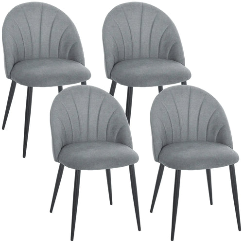 Modern Dining Chairs Set of 4, Upholstered, Metal Legs, Shell Backrest, Grey