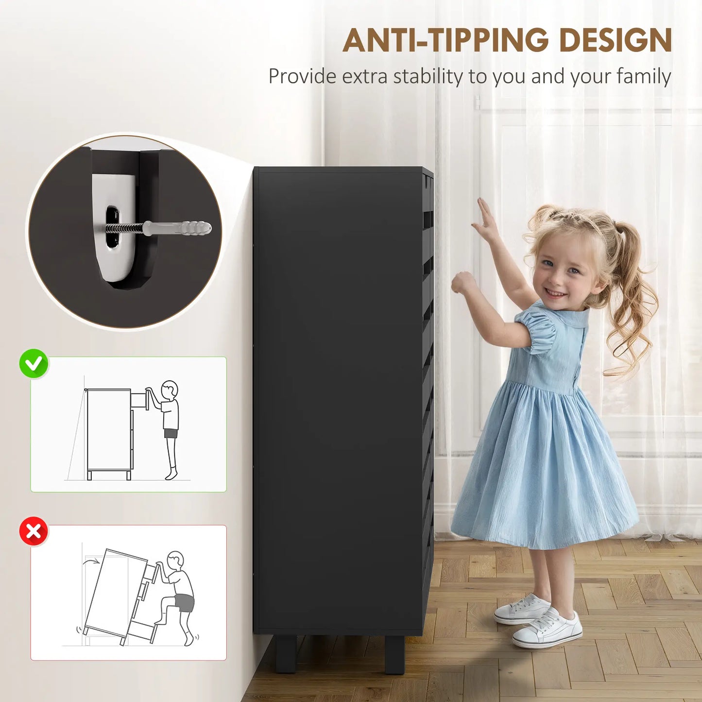 Shoe Cabinet, 20 Pair Storage with Hollowed-Out Doors, Black Shoe Storage Cabinets & Racks at Gallery Canada