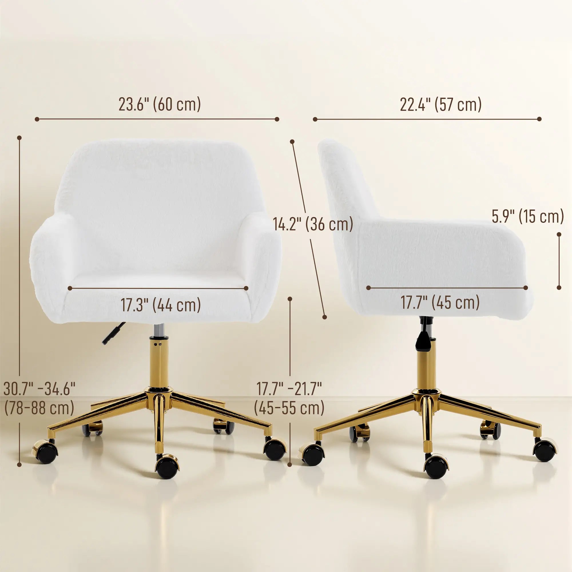 Faux Rabbit Fur Upholstered Office Chair, Cream White Task Chairs at Gallery Canada