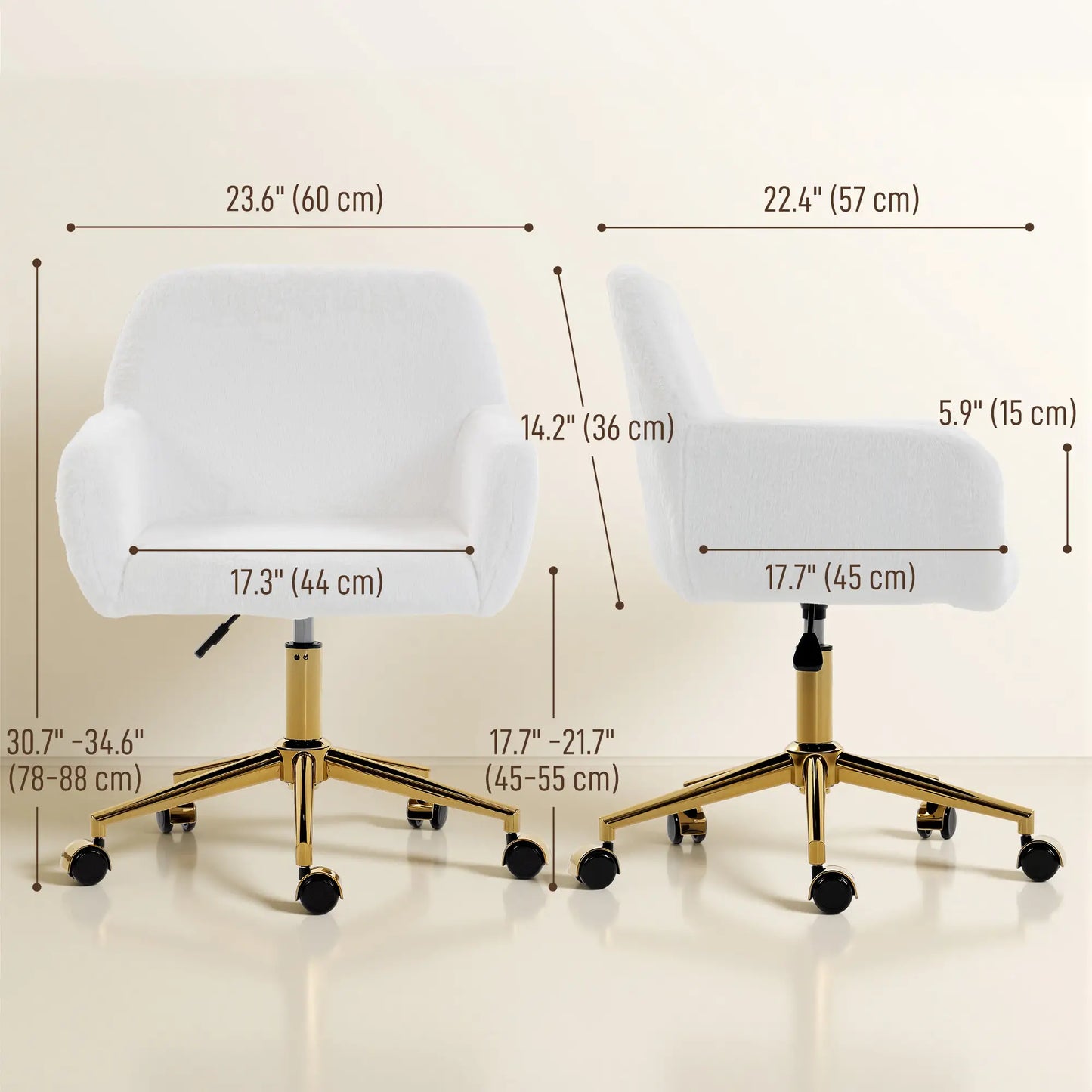 Faux Rabbit Fur Upholstered Office Chair, Cream White Task Chairs at Gallery Canada