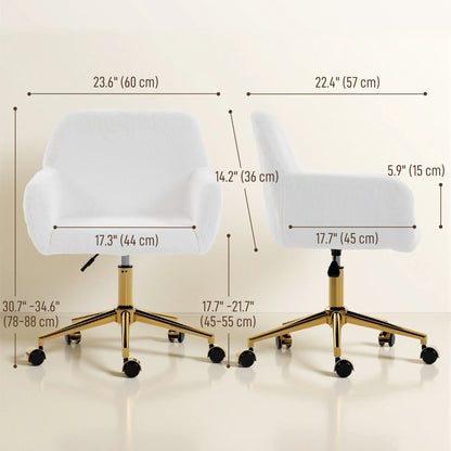 Faux Rabbit Fur Upholstered Office Chair, Cream White Task Chairs at Gallery Canada