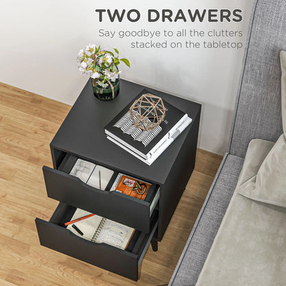Modern Bedside Table, Nightstand with 2 Drawers, Pine Wood Legs, Black Bedside Tables at Gallery Canada