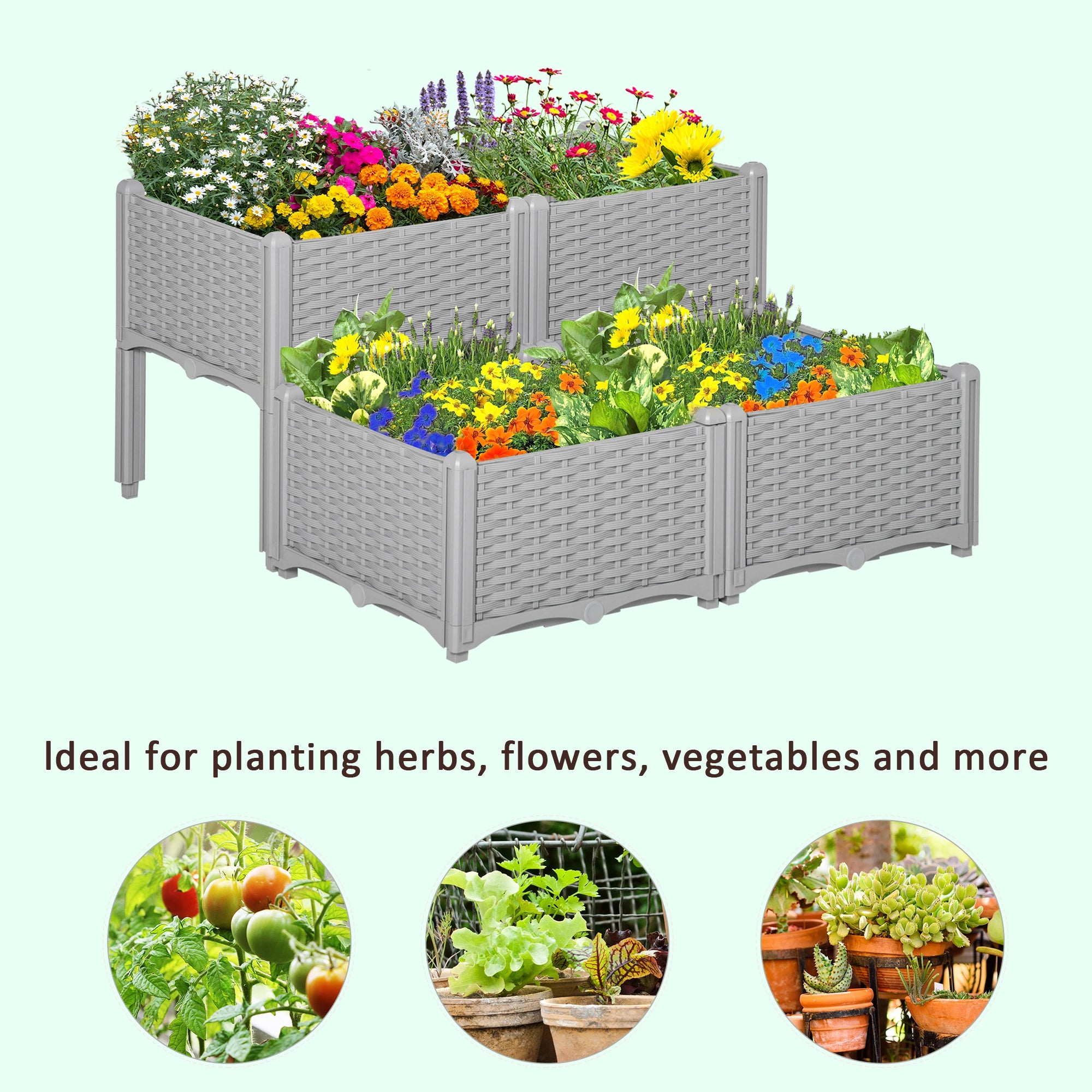 4-Piece Raised Garden Bed, PP Flower Bed, Vegetable Herb Grow Box, Grey Elevated Garden Beds at Gallery Canada
