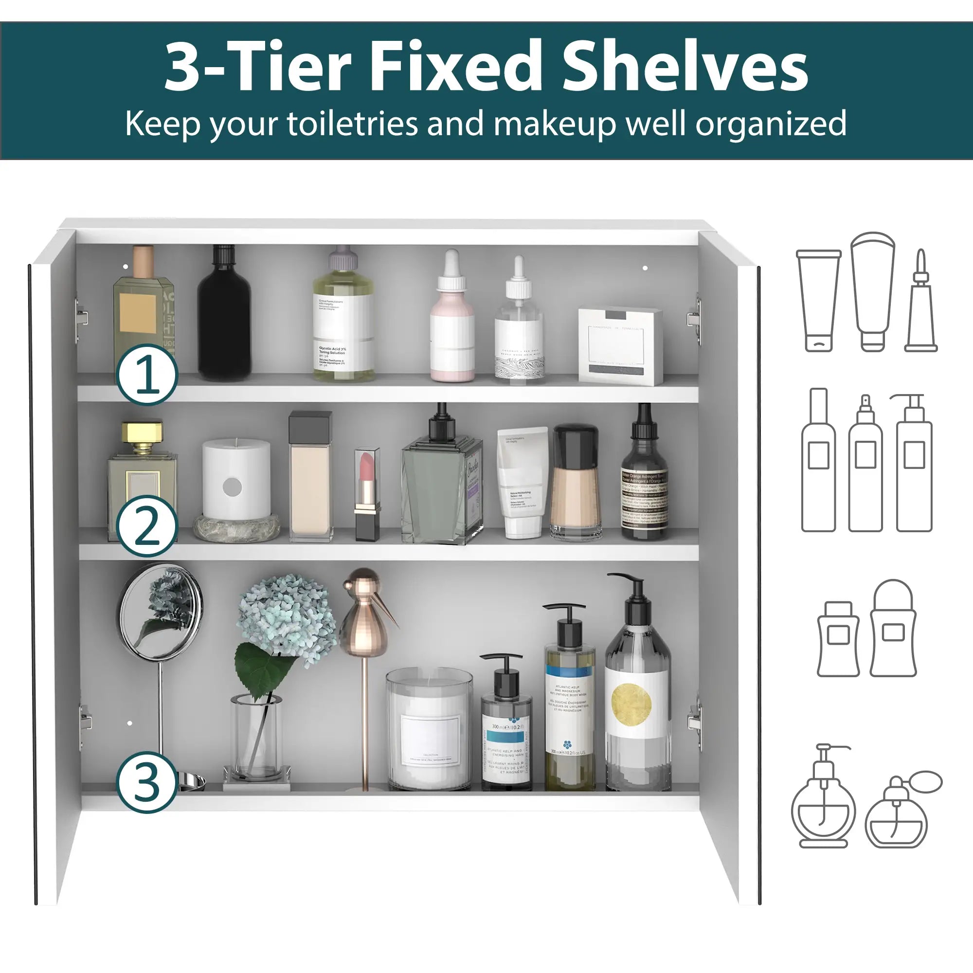 Wall Mounted Mirror Cabinet, Bathroom Medicine, 2 Doors, 3-Tier Shelving, White Mirror Medicine Cabinets at Gallery Canada