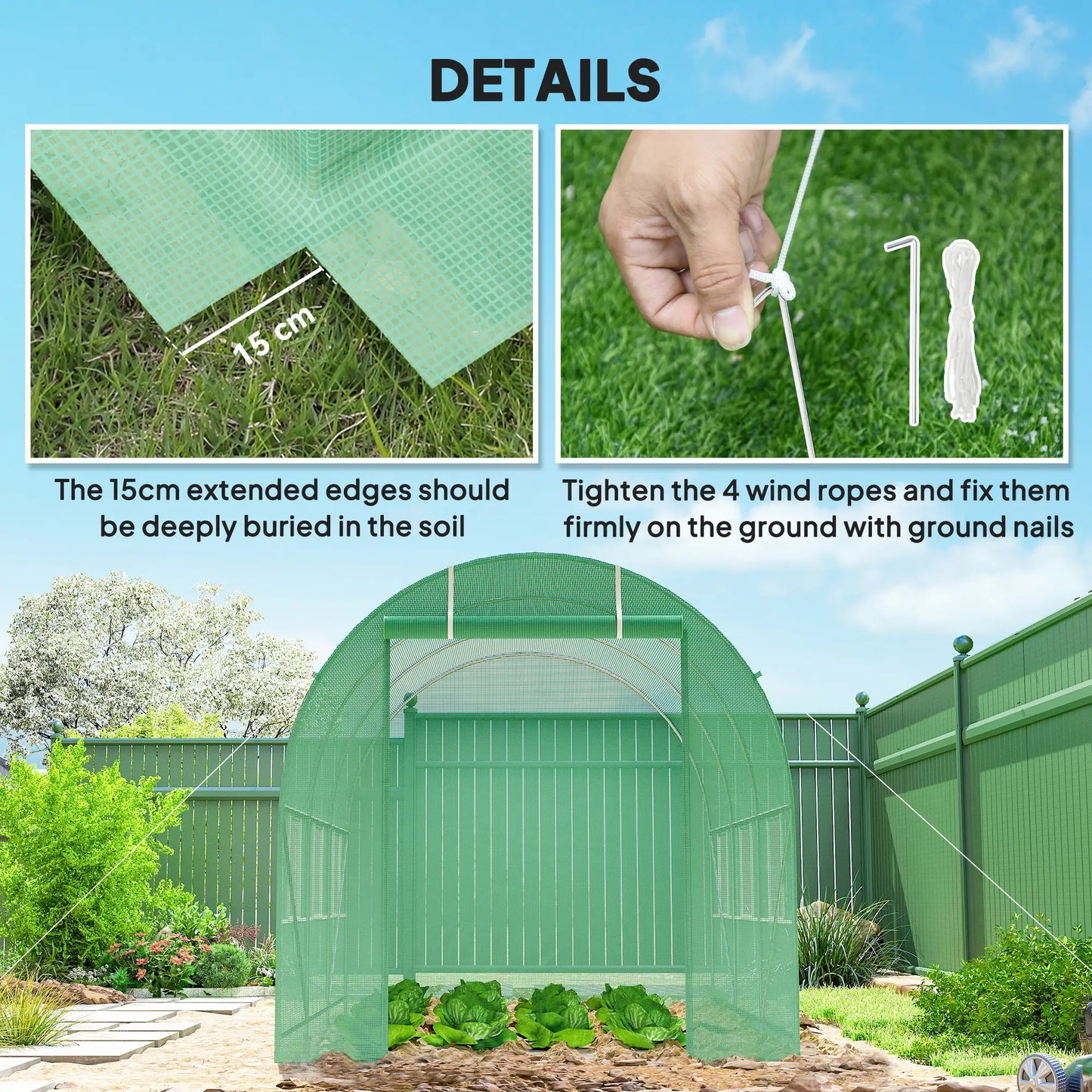 11.5' x 6.6' x 6.6' Walk-in Greenhouse, PE Cover, Roll Up Door, Windows, Green Walk In Greenhouses at Gallery Canada