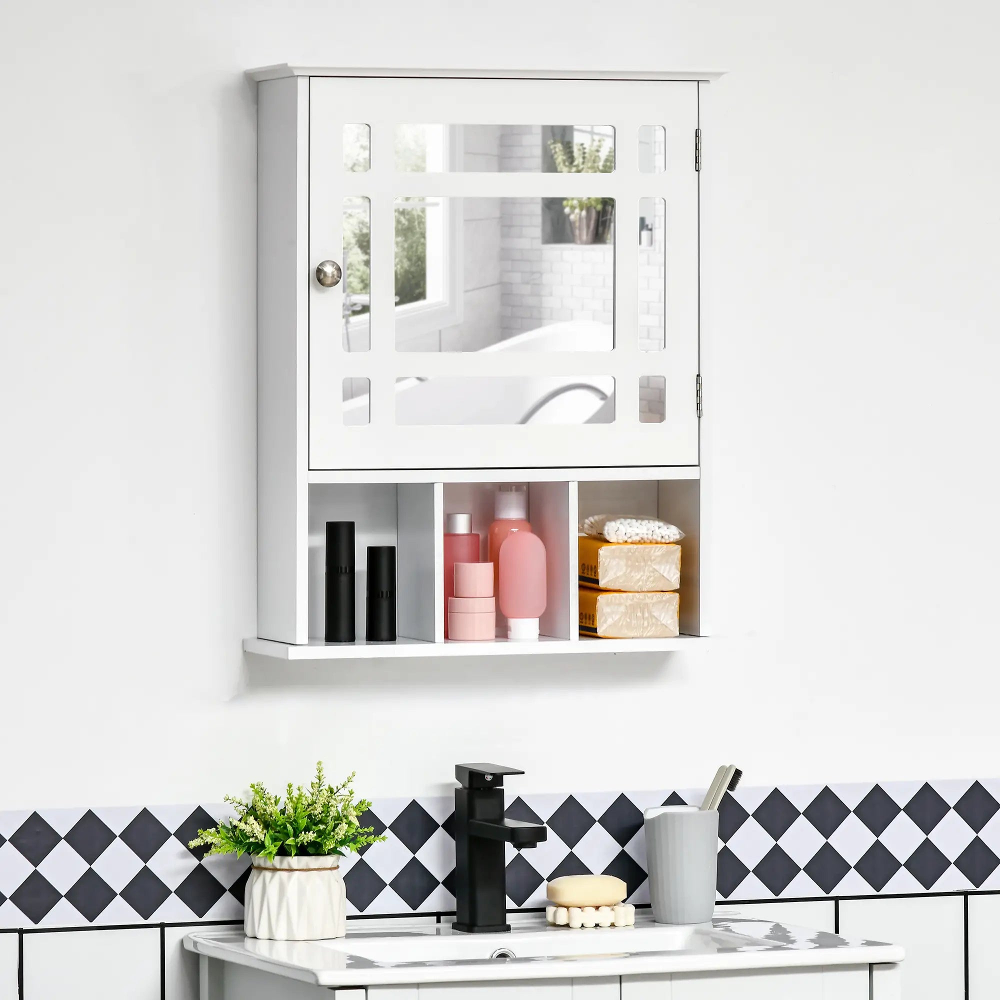 Wall Mounted Bathroom Mirror Cabinet, 3 Shelf Organizer, White Mirror Medicine Cabinets at Gallery Canada