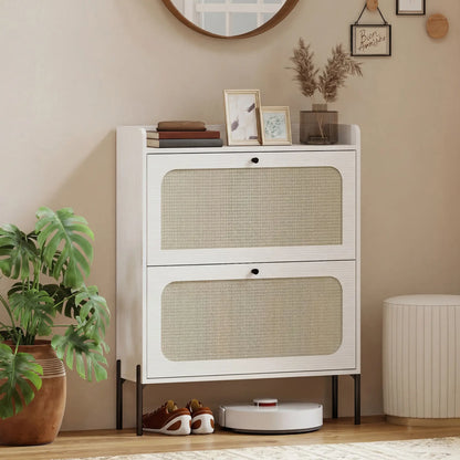 Shoe Cabinet, 2 Flip Drawers, Narrow Boho, White Shoe Storage Cabinets & Racks at Gallery Canada