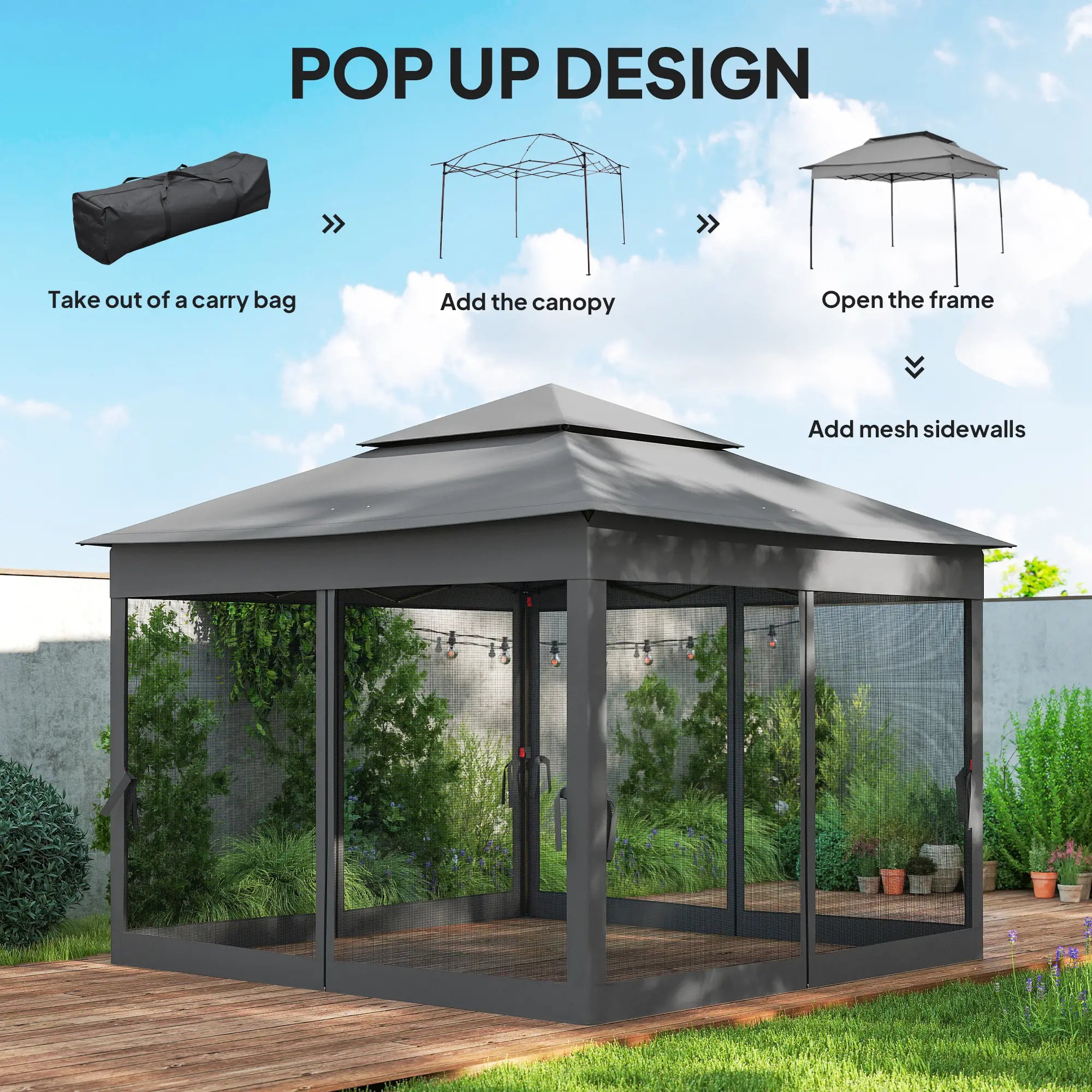11' x 11' Pop Up Canopy, 2-Tier Soft Top Shelter, Dark Grey Pop Up Canopies at Gallery Canada