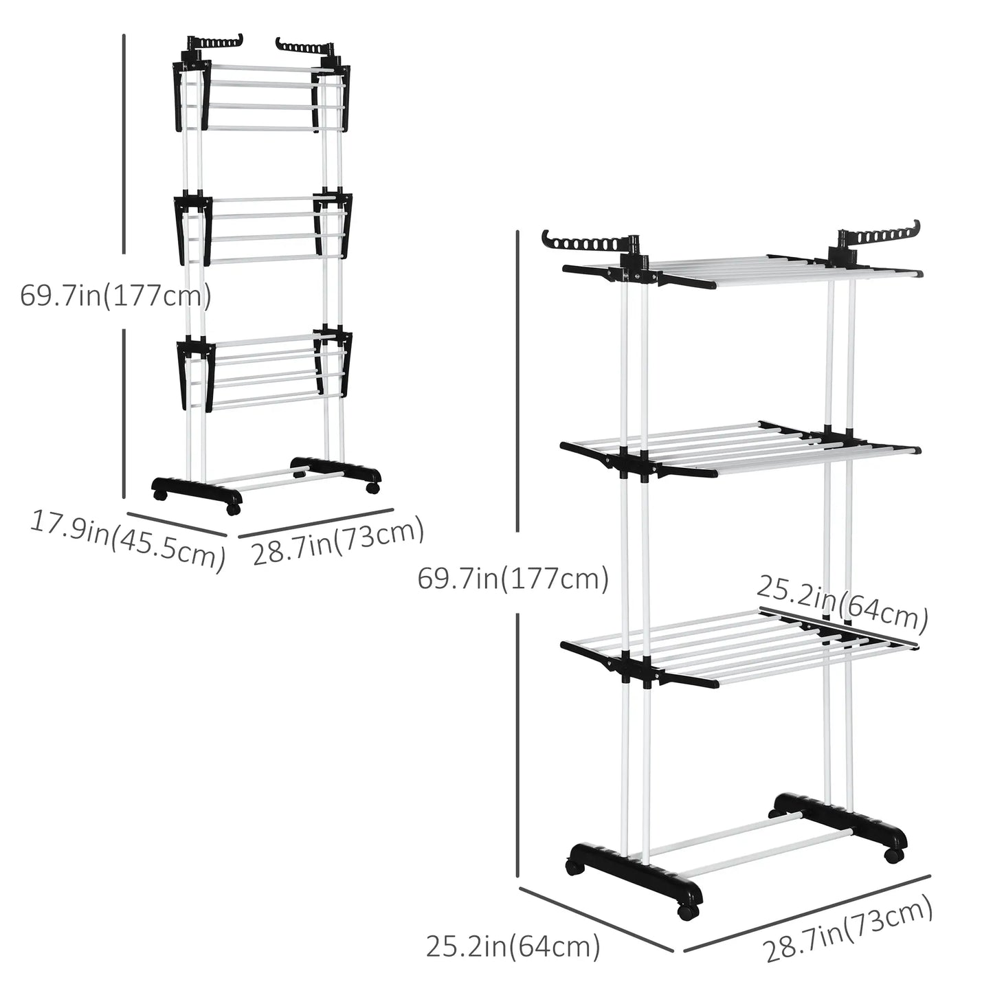 Foldable 4-Tier Steel Clothes Drying Rack, 2 Side Wings, 4 Castors, Black Bath Accessories at Gallery Canada