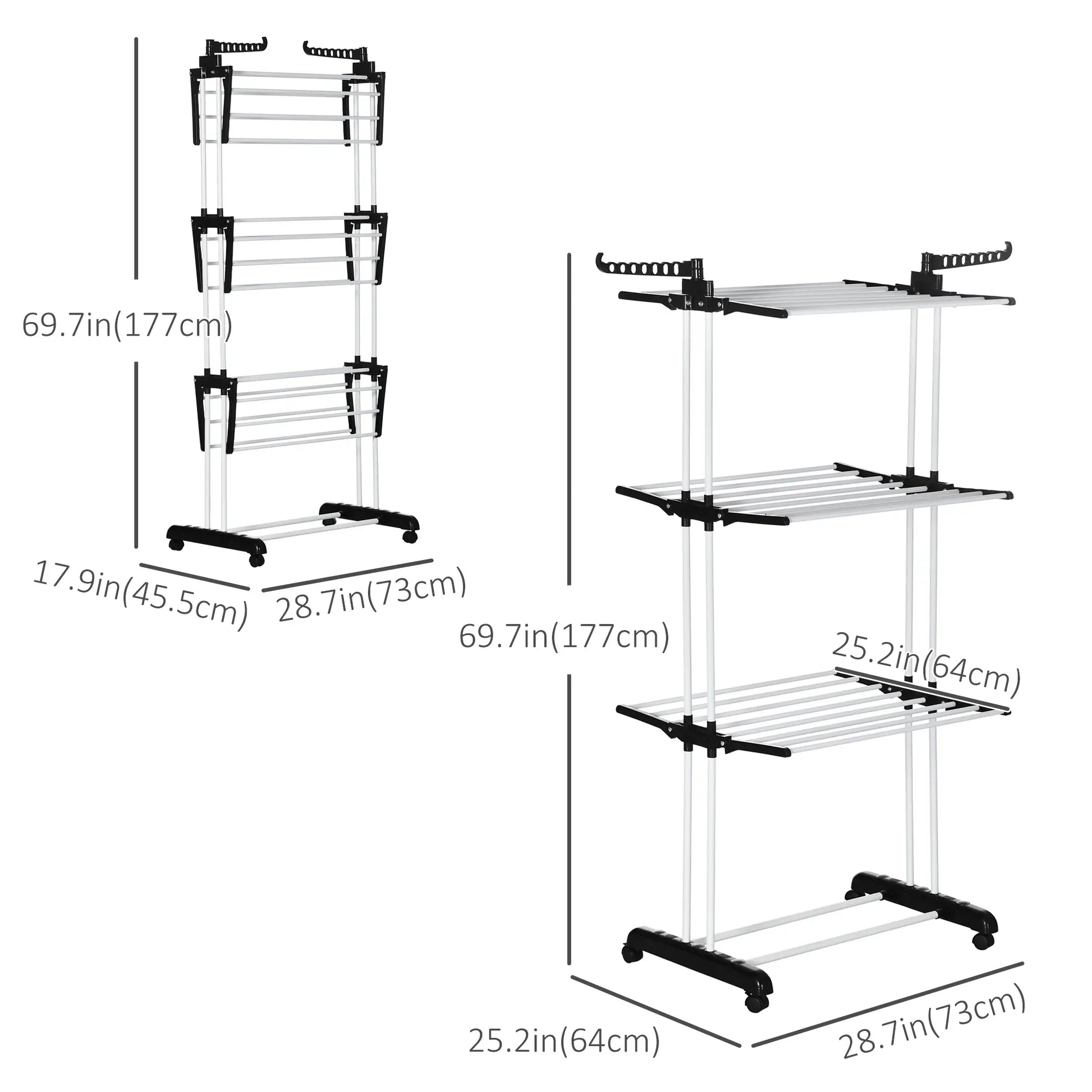 Foldable 4-Tier Steel Clothes Drying Rack, 2 Side Wings, 4 Castors, Black Bath Accessories at Gallery Canada