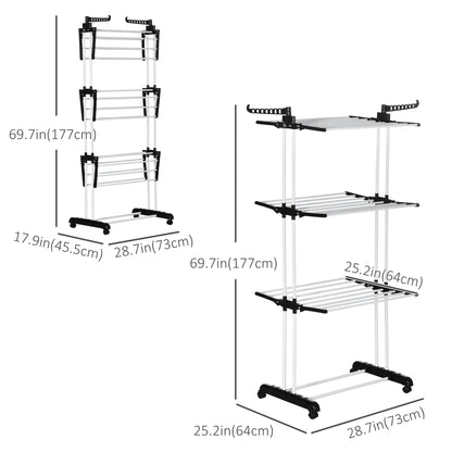 Foldable 4-Tier Steel Clothes Drying Rack, 2 Side Wings, 4 Castors, Black Bath Accessories at Gallery Canada